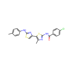 Cc1ccc(Nc2nc(-c3sc(NC(=O)c4ccc(Cl)cc4)nc3C)cs2)cc1 ZINC000029051557