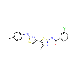 Cc1ccc(Nc2nc(-c3sc(NC(=O)c4cccc(Cl)c4)nc3C)cs2)cc1 ZINC000008672349