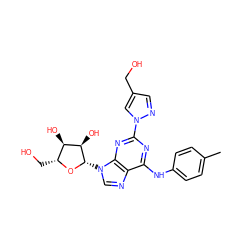 Cc1ccc(Nc2nc(-n3cc(CO)cn3)nc3c2ncn3[C@@H]2O[C@H](CO)[C@@H](O)[C@H]2O)cc1 ZINC000028817677