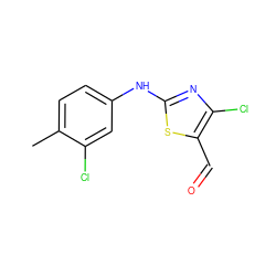 Cc1ccc(Nc2nc(Cl)c(C=O)s2)cc1Cl ZINC000003342667