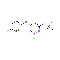 Cc1ccc(Nc2nc(Cl)nc(NC(C)(C)C)n2)cc1 ZINC000000270572