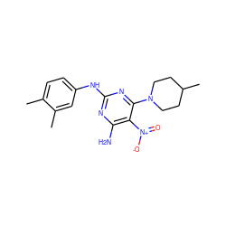 Cc1ccc(Nc2nc(N)c([N+](=O)[O-])c(N3CCC(C)CC3)n2)cc1C ZINC000005050460