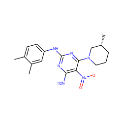 Cc1ccc(Nc2nc(N)c([N+](=O)[O-])c(N3CCC[C@@H](C)C3)n2)cc1C ZINC000009360277