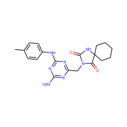 Cc1ccc(Nc2nc(N)nc(CN3C(=O)NC4(CCCCC4)C3=O)n2)cc1 ZINC000045385915