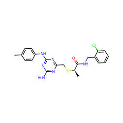 Cc1ccc(Nc2nc(N)nc(CS[C@H](C)C(=O)NCc3ccccc3Cl)n2)cc1 ZINC000012586100