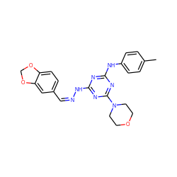 Cc1ccc(Nc2nc(N/N=C\c3ccc4c(c3)OCO4)nc(N3CCOCC3)n2)cc1 ZINC000030295252