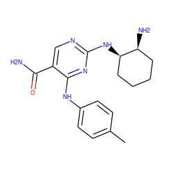 Cc1ccc(Nc2nc(N[C@@H]3CCCC[C@@H]3N)ncc2C(N)=O)cc1 ZINC000072124508