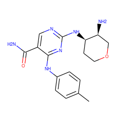 Cc1ccc(Nc2nc(N[C@@H]3CCOC[C@@H]3N)ncc2C(N)=O)cc1 ZINC000068207794