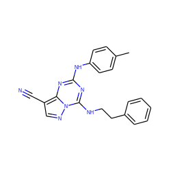 Cc1ccc(Nc2nc(NCCc3ccccc3)n3ncc(C#N)c3n2)cc1 ZINC000028707966