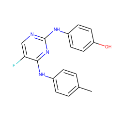 Cc1ccc(Nc2nc(Nc3ccc(O)cc3)ncc2F)cc1 ZINC000045506615