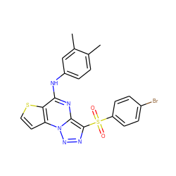 Cc1ccc(Nc2nc3c(S(=O)(=O)c4ccc(Br)cc4)nnn3c3ccsc23)cc1C ZINC000009116939