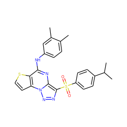 Cc1ccc(Nc2nc3c(S(=O)(=O)c4ccc(C(C)C)cc4)nnn3c3ccsc23)cc1C ZINC000009969231