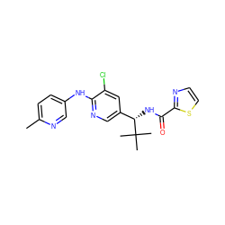 Cc1ccc(Nc2ncc([C@H](NC(=O)c3nccs3)C(C)(C)C)cc2Cl)cn1 ZINC000473111469