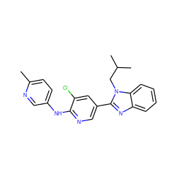 Cc1ccc(Nc2ncc(-c3nc4ccccc4n3CC(C)C)cc2Cl)cn1 ZINC000066074873