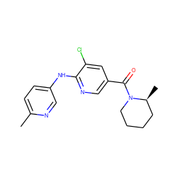 Cc1ccc(Nc2ncc(C(=O)N3CCCC[C@@H]3C)cc2Cl)cn1 ZINC000045347459