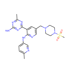 Cc1ccc(Nc2ncc(CN3CCN(S(C)(=O)=O)CC3)cc2-c2nc(C)nc(N)n2)cn1 ZINC000095555975