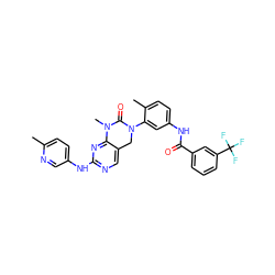 Cc1ccc(Nc2ncc3c(n2)N(C)C(=O)N(c2cc(NC(=O)c4cccc(C(F)(F)F)c4)ccc2C)C3)cn1 ZINC000058541155