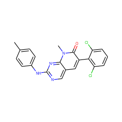 Cc1ccc(Nc2ncc3cc(-c4c(Cl)cccc4Cl)c(=O)n(C)c3n2)cc1 ZINC000003815349