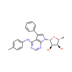 Cc1ccc(Nc2ncnc3c2c(-c2ccccc2)cn3[C@@H]2O[C@H](C)[C@@H](O)[C@H]2O)cc1 ZINC000013809510