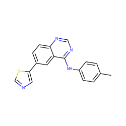 Cc1ccc(Nc2ncnc3ccc(-c4cncs4)cc23)cc1 ZINC000299852047