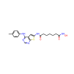 Cc1ccc(Nc2ncnc3sc(NC(=O)CCCCCC(=O)NO)cc23)cc1 ZINC000299820720