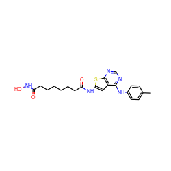 Cc1ccc(Nc2ncnc3sc(NC(=O)CCCCCCC(=O)NO)cc23)cc1 ZINC000299827154