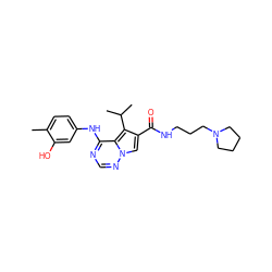 Cc1ccc(Nc2ncnn3cc(C(=O)NCCCN4CCCC4)c(C(C)C)c23)cc1O ZINC000028121943