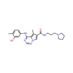 Cc1ccc(Nc2ncnn3cc(C(=O)NCCCN4CCCC4)c(C)c23)cc1O ZINC000028130632