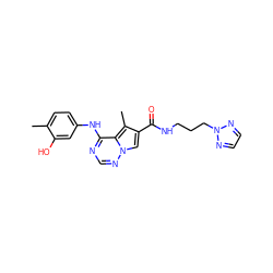 Cc1ccc(Nc2ncnn3cc(C(=O)NCCCn4nccn4)c(C)c23)cc1O ZINC000028131144