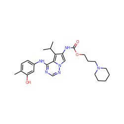 Cc1ccc(Nc2ncnn3cc(NC(=O)OCCCN4CCCCC4)c(C(C)C)c23)cc1O ZINC000028130420