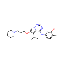 Cc1ccc(Nc2ncnn3cc(OCCCN4CCCCC4)c(C(C)C)c23)cc1O ZINC000028130015