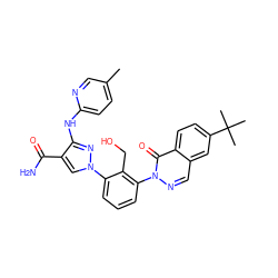 Cc1ccc(Nc2nn(-c3cccc(-n4ncc5cc(C(C)(C)C)ccc5c4=O)c3CO)cc2C(N)=O)nc1 ZINC000143463158