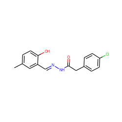 Cc1ccc(O)c(/C=N/NC(=O)Cc2ccc(Cl)cc2)c1 ZINC000000307972