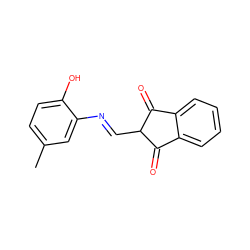 Cc1ccc(O)c(/N=C/C2C(=O)c3ccccc3C2=O)c1 ZINC000101766440