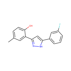 Cc1ccc(O)c(-c2cc(-c3cccc(F)c3)[nH]n2)c1 ZINC000013126653