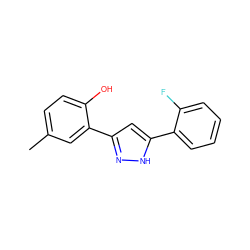 Cc1ccc(O)c(-c2cc(-c3ccccc3F)[nH]n2)c1 ZINC000013126310