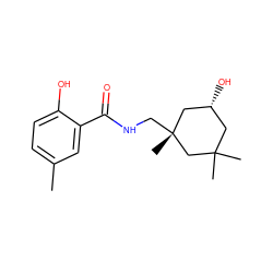 Cc1ccc(O)c(C(=O)NC[C@]2(C)C[C@H](O)CC(C)(C)C2)c1 ZINC000003596339