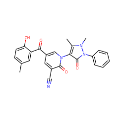 Cc1ccc(O)c(C(=O)c2cc(C#N)c(=O)n(-c3c(C)n(C)n(-c4ccccc4)c3=O)c2)c1 ZINC000008686094