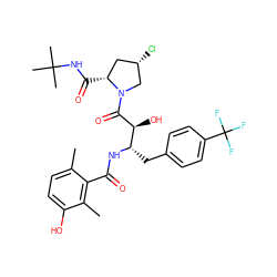Cc1ccc(O)c(C)c1C(=O)N[C@@H](Cc1ccc(C(F)(F)F)cc1)[C@H](O)C(=O)N1C[C@@H](Cl)C[C@H]1C(=O)NC(C)(C)C ZINC000014944413