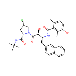 Cc1ccc(O)c(C)c1C(=O)N[C@@H](Cc1ccc2ccccc2c1)[C@H](O)C(=O)N1C[C@@H](Cl)C[C@H]1C(=O)NC(C)(C)C ZINC000014944440