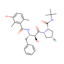 Cc1ccc(O)c(C)c1C(=O)N[C@@H](Cc1ccccc1)[C@H](O)C(=O)N1C[C@@H](Cl)C[C@H]1C(=O)NC(C)(C)C ZINC000014944399