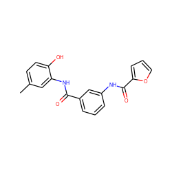 Cc1ccc(O)c(NC(=O)c2cccc(NC(=O)c3ccco3)c2)c1 ZINC000004454407