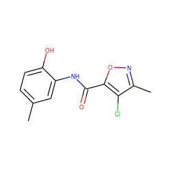 Cc1ccc(O)c(NC(=O)c2onc(C)c2Cl)c1 ZINC000005006900