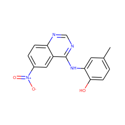 Cc1ccc(O)c(Nc2ncnc3ccc([N+](=O)[O-])cc23)c1 ZINC000004342279