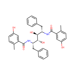 Cc1ccc(O)cc1C(=O)N[C@@H](Cc1ccccc1)[C@H](O)[C@H](O)[C@H](Cc1ccccc1)NC(=O)c1cc(O)ccc1C ZINC000029407800