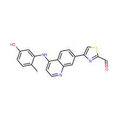 Cc1ccc(O)cc1Nc1ccnc2cc(-c3csc(C=O)n3)ccc12 ZINC000016052770