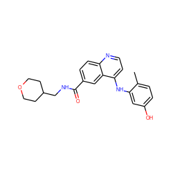 Cc1ccc(O)cc1Nc1ccnc2ccc(C(=O)NCC3CCOCC3)cc12 ZINC000139938544