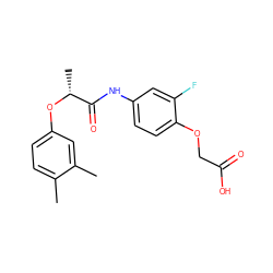 Cc1ccc(O[C@H](C)C(=O)Nc2ccc(OCC(=O)O)c(F)c2)cc1C ZINC000473101602