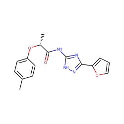 Cc1ccc(O[C@H](C)C(=O)Nc2nc(-c3ccco3)n[nH]2)cc1 ZINC000012935478