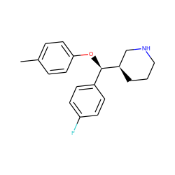 Cc1ccc(O[C@H](c2ccc(F)cc2)[C@@H]2CCCNC2)cc1 ZINC000013530729